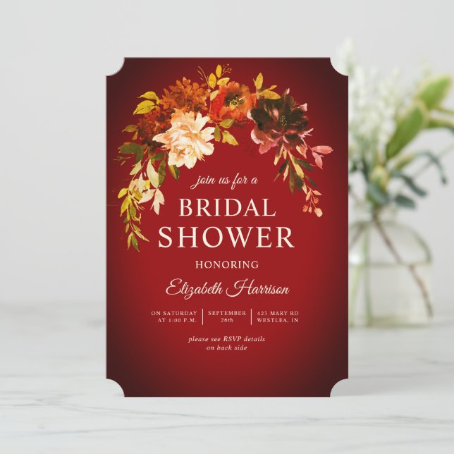 Invitation Dramatique Romantique Rouge Automne Fête des marié (Debout devant)