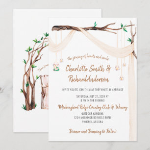 Invitation Drapé éclectique, Lumières de pots Mason, Mariage 