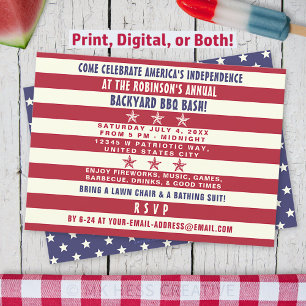 Invitation Drapeau 4 juillet BBQ Party Patriotic Stars