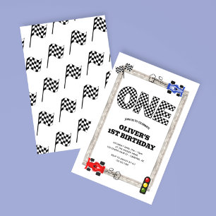 Invitation Drapeau à damier de voiture de course pour le 1er 
