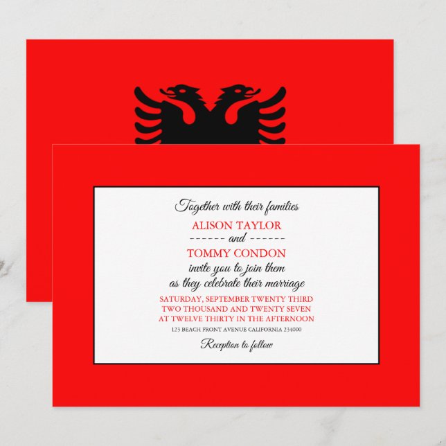 Invitation Drapeau albanais, Drapeau albanais Mariage (Devant / Derrière)