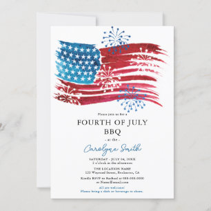 Invitation Drapeau américain 4 juillet parti BBQ Patriotique