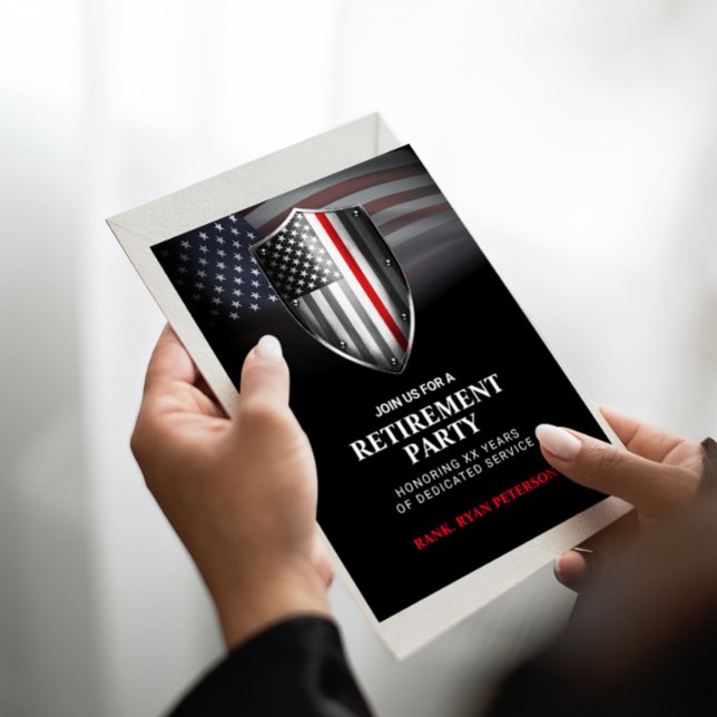 Invitation Drapeau américain | Bouclier mince de ligne rouge  (Créateur téléchargé)