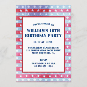 Invitation Drapeau américain défraîchi, bleu blanc
