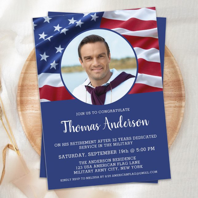 Invitation Drapeau américain des États-Unis Photo Retraite mi (Créateur téléchargé)