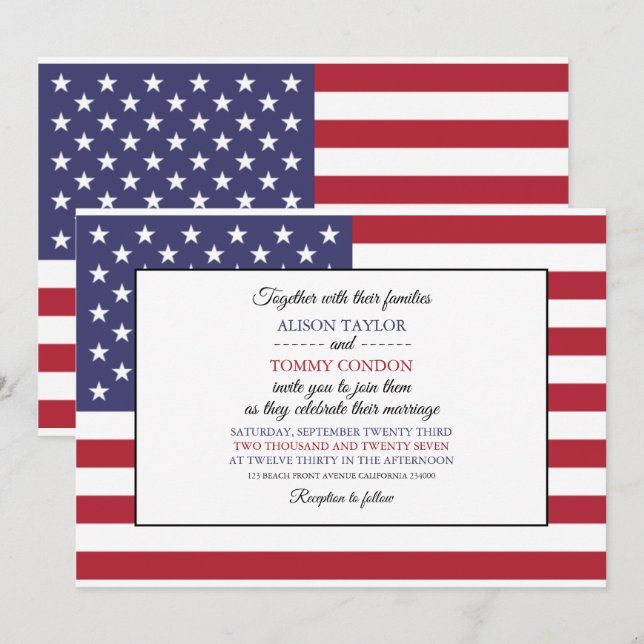 Invitation Drapeau américain, Drapeau Mariage des États-Unis (Devant / Derrière)