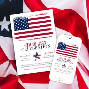 Invitation Drapeau Américain Fête du 4 juillet Barbecue Patri