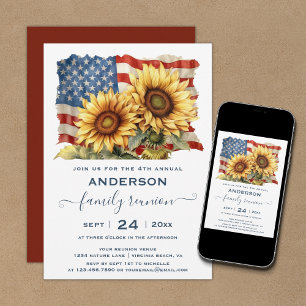 Invitation Drapeau américain patriotique Tournesol Famille Ré
