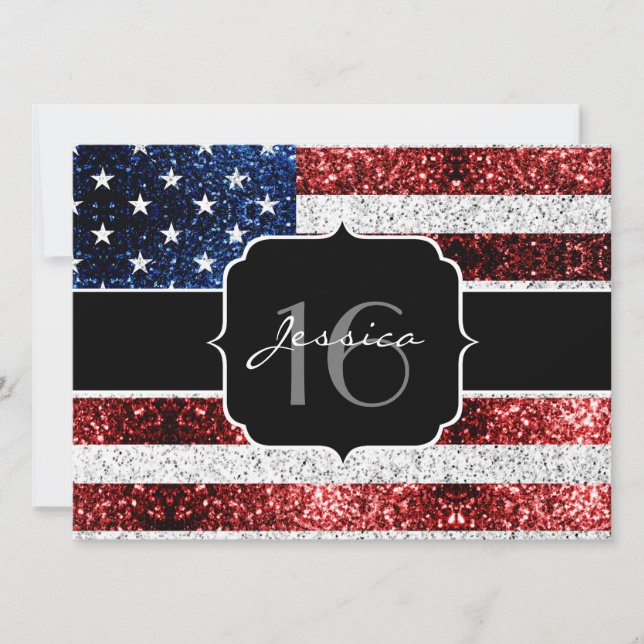 Invitation Drapeau américain rouge blanc brillant parties sci (Devant)