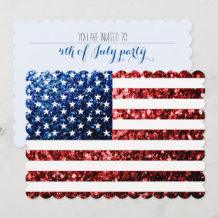 Invitation Drapeau américain rouge bleu étincelles 4 juillet 