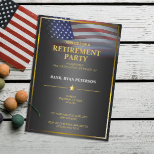 Invitation Drapeau américain   transparent   Cadre Or   Noir 