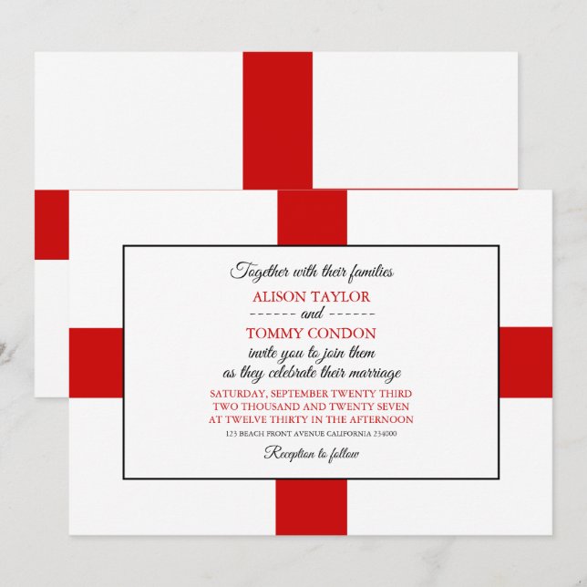 Invitation Drapeau anglais, Drapeau de l'Angleterre Mariage (Devant / Derrière)