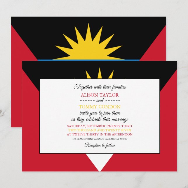 Invitation Drapeau Antigua-et-Barbuda, Mariage Antiguan Barbu (Devant / Derrière)
