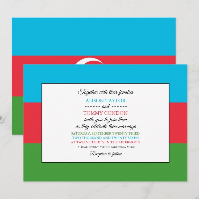 Invitation Drapeau azerbaïdjanais, Drapeau azerbaïdjanais Mar (Devant / Derrière)