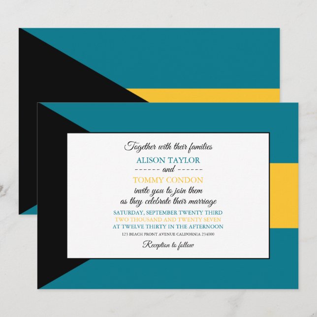 Invitation Drapeau bahaméen, Drapeau du Mariage des Bahamas (Devant / Derrière)