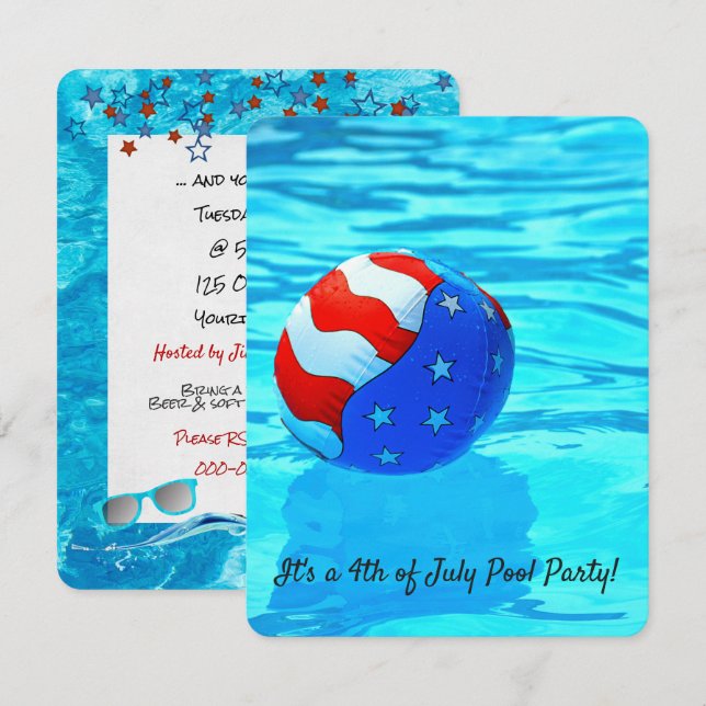 Invitation drapeau beach ball dans la piscine pour 4 juillet  (Devant / Derrière)