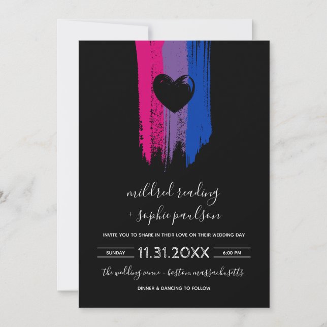 Invitation Drapeau bisexuel et Mariage de coeur noir (Devant)