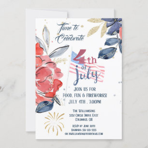 Invitation Drapeau bleu blanc 4 juillet
