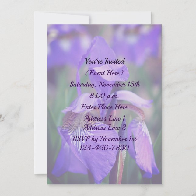 Invitation Drapeau bleu Iris Flower Party (Devant)