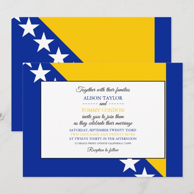 Invitation Drapeau bosniaque, Drapeau du Mariage de Bosnie-He (Devant / Derrière)