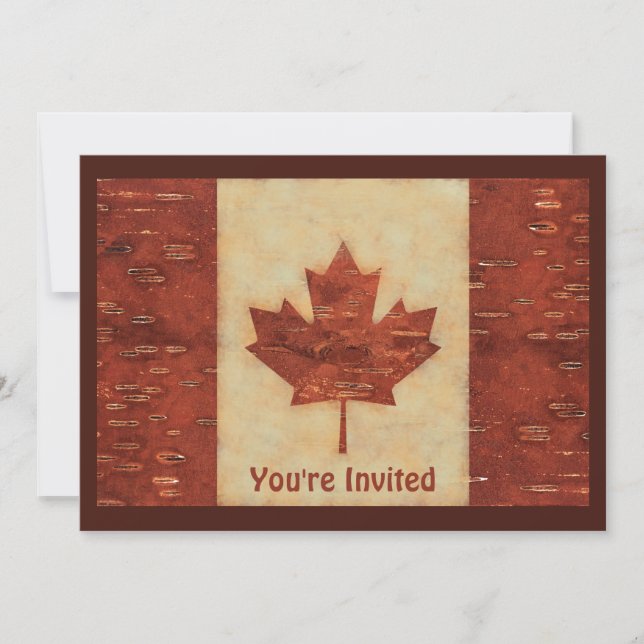Invitation Drapeau Canadien Sur L'Écorce De Birch Intérieur (Devant)