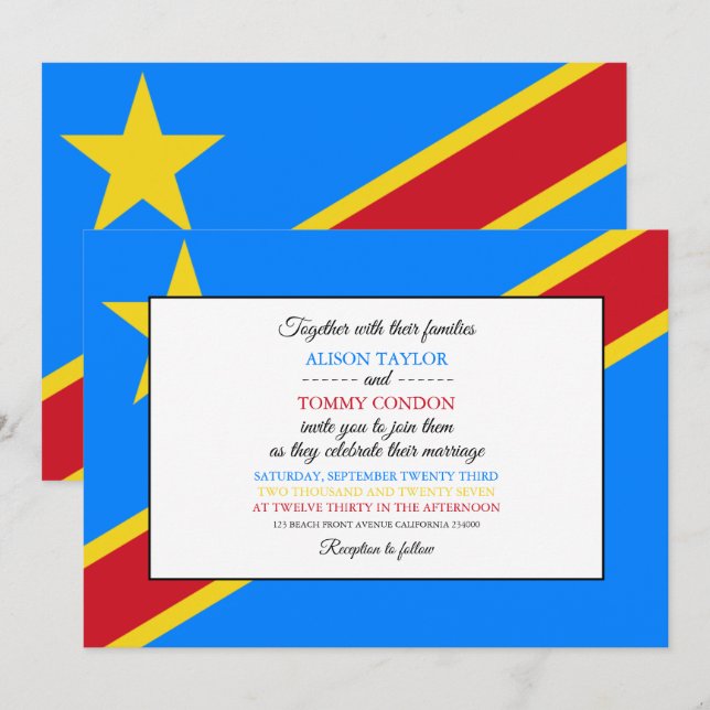 Invitation Drapeau congolais, Drapeau de la République démocr (Devant / Derrière)
