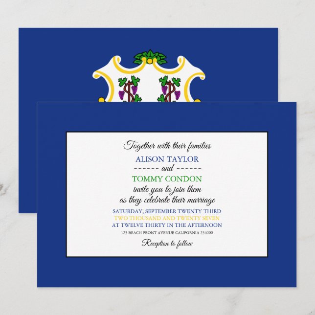 Invitation Drapeau Connecticuter, Drapeau du Mariage Connecti (Devant / Derrière)