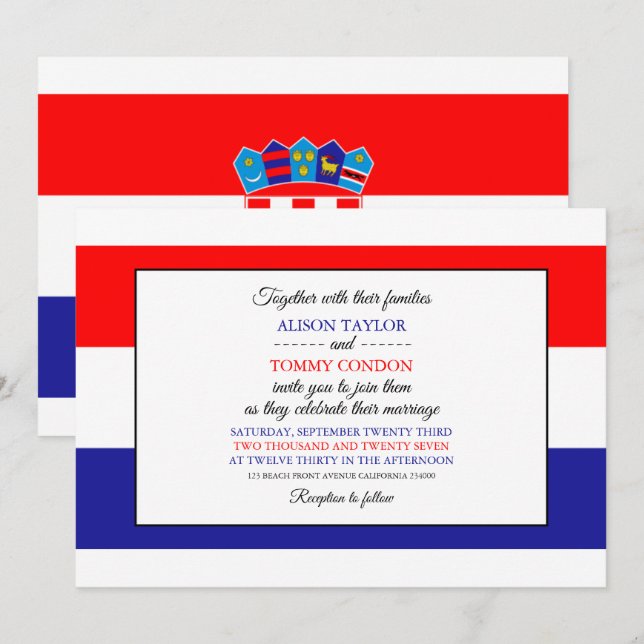 Invitation Drapeau croate, Drapeau de Croatie Mariage (Devant / Derrière)