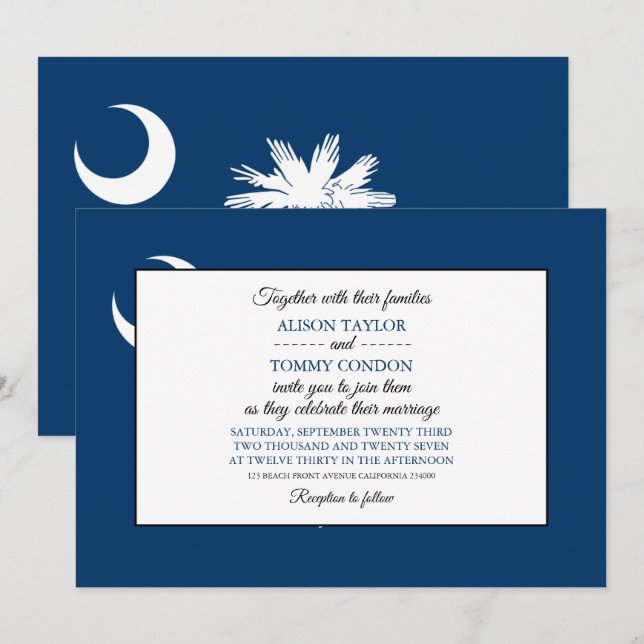 Invitation Drapeau de Caroline du Sud, Mariage de Caroline du (Devant / Derrière)