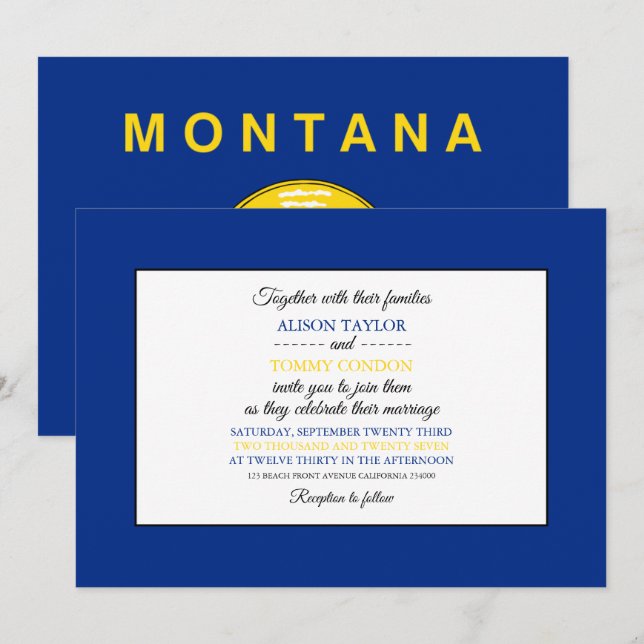 Invitation Drapeau de Montanan, Drapeau du Mariage du Montana (Devant / Derrière)