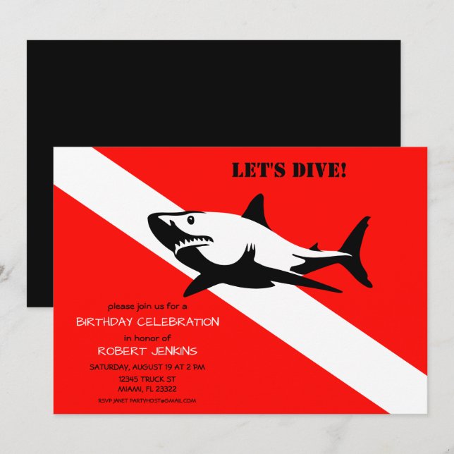 Invitation Drapeau de plongée sous-marine et requin Anniversa (Devant / Derrière)