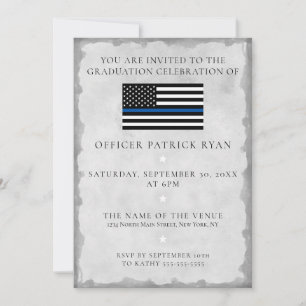 Invitation Drapeau de police argent Mince Ligne Bleue Fête de