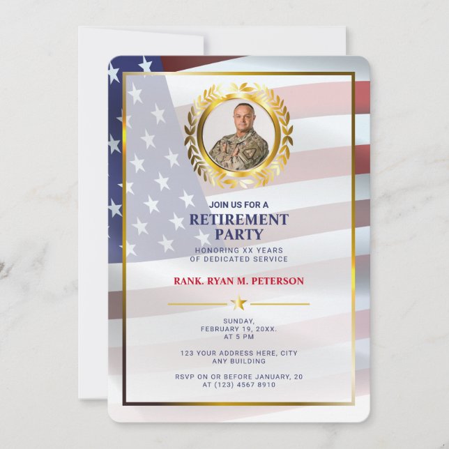 Invitation Drapeau des États-Unis | Feuille de laurier dorée  (Devant)