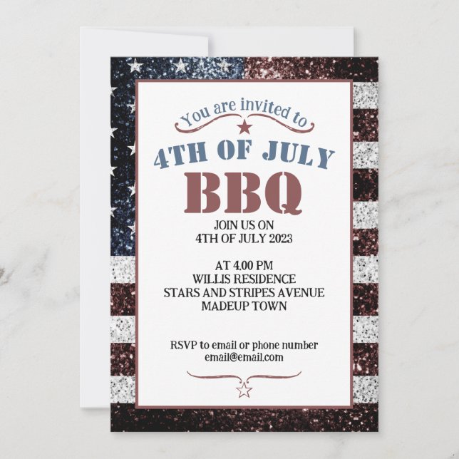 Invitation Drapeau des USA scintillants rustiques 4 Juillet f (Devant)