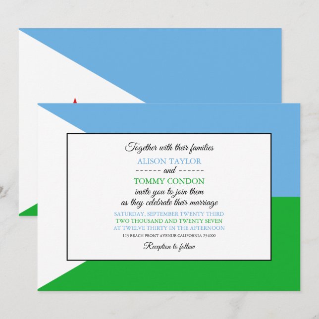 Invitation Drapeau djiboutien, Drapeau djiboutien Mariage (Devant / Derrière)