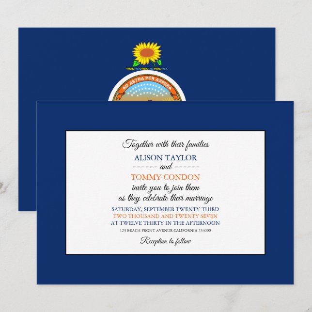 Invitation Drapeau du Kansan, Drapeau du Mariage du Kansas (Devant / Derrière)