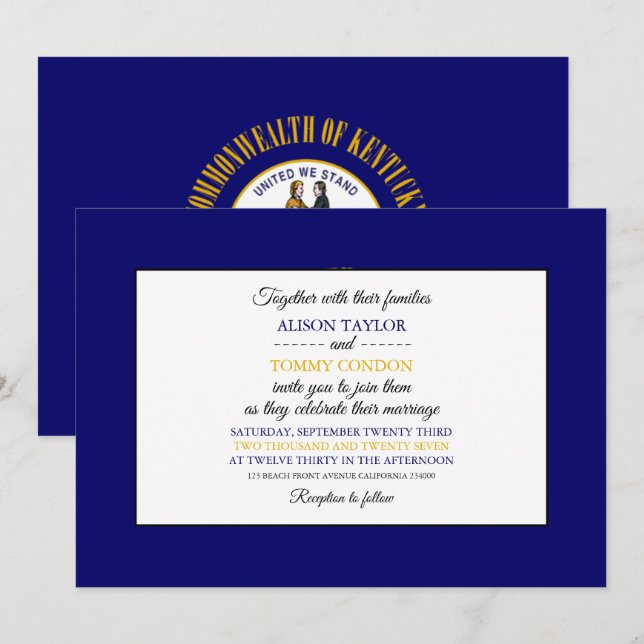 Invitation Drapeau du Kentuckian, Drapeau du Mariage du Kentu (Devant / Derrière)