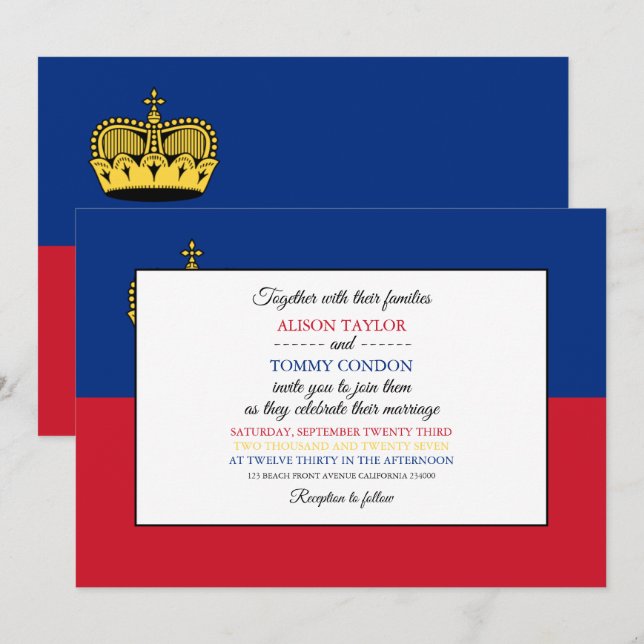 Invitation Drapeau du Liechtenstein, Liechtenstein Mariage (Devant / Derrière)