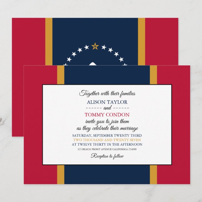 Invitation Drapeau du Mississippi, Drapeau du Mariage du Miss (Devant / Derrière)