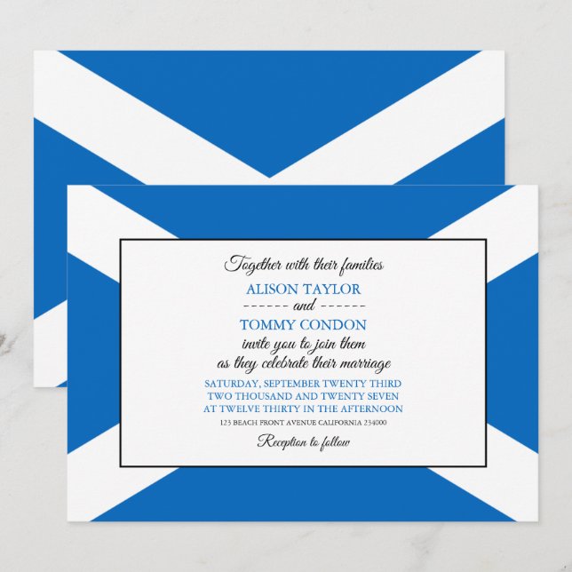 Invitation Drapeau écossais, Drapeau écossais Mariage (Devant / Derrière)