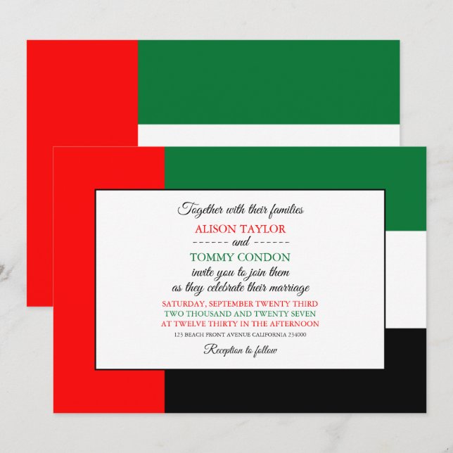 Invitation Drapeau émirati, Drapeau des Émirats arabes unis M (Devant / Derrière)