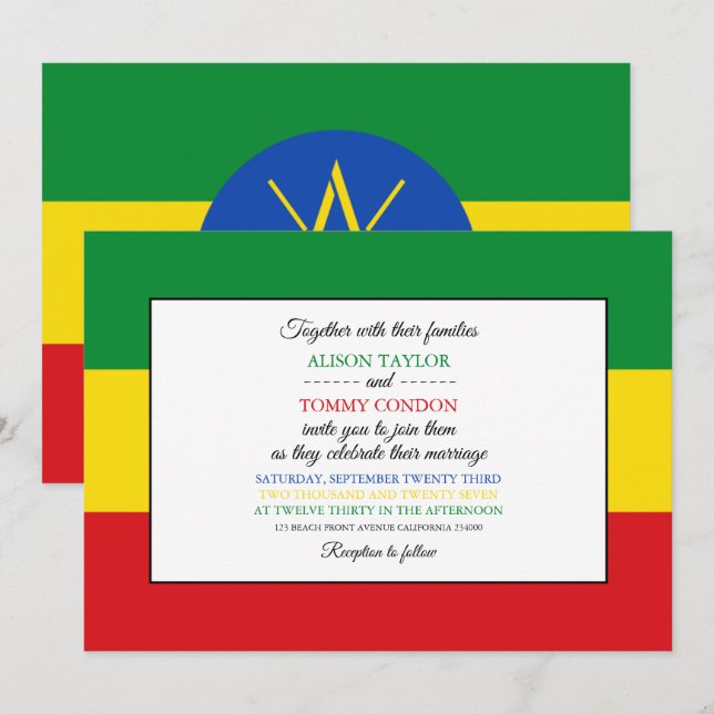 Invitation Drapeau éthiopien, Drapeau du Mariage éthiopien (Devant / Derrière)