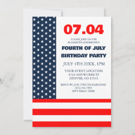 Invitation Drapeau Étoiles et rayures 4 juillet Anniversaire