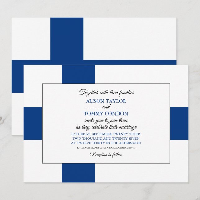 Invitation Drapeau finlandais, Drapeau finlandais Mariage (Devant / Derrière)