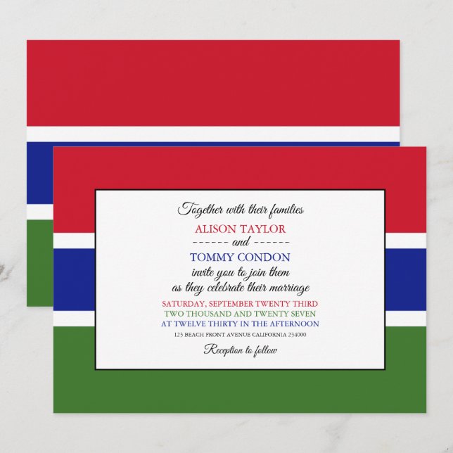 Invitation Drapeau gambien, Drapeau du Mariage gambien (Devant / Derrière)
