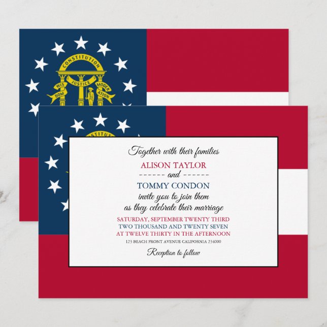 Invitation Drapeau géorgien, Drapeau de Géorgie Mariage (Devant / Derrière)