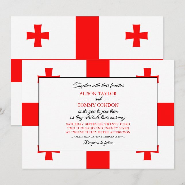 Invitation Drapeau géorgien, Drapeau de Géorgie Mariage (Devant / Derrière)