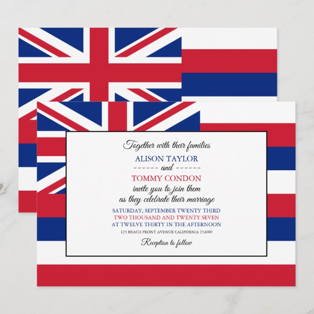 Invitation Drapeau hawaïen, Drapeau du Mariage Hawaï (Devant / Derrière)