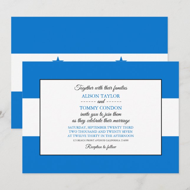 Invitation Drapeau hondurien, Drapeau du Honduras Mariage (Devant / Derrière)