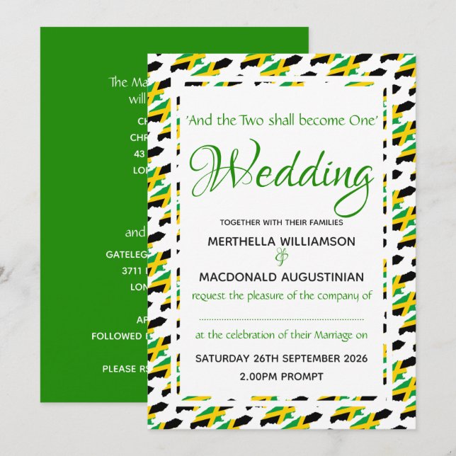 Invitation Drapeau JAMAÏQUE Personnalisé Mariage Célébration  (Devant / Derrière)